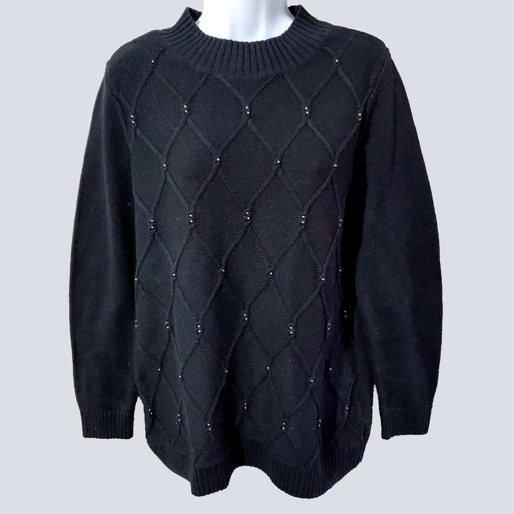 Karen Scott Black Embellished Pullover Sweater